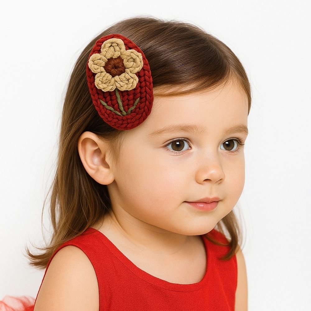 Hand Crafted Crochet Floral Hair Clip  Vintage Botanical Coquette Accessory Red
